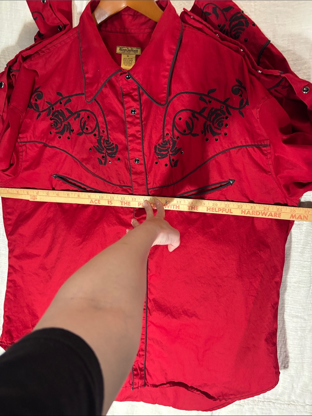 VTG Alan Jackson Collection Red Western Pearl Snap Shirt Rose Embroidered XL EUC - Picture 9 of 10